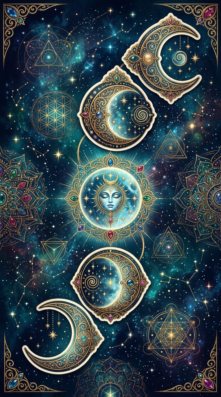 Gold Moon Phase Sticker Bundle